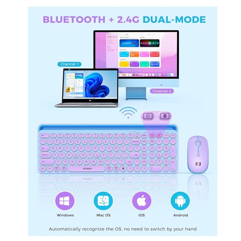 (F2) seenda Bluetooth Keyboard and Mouse for iPad,Multi-Device Bluetooth + 2.4G